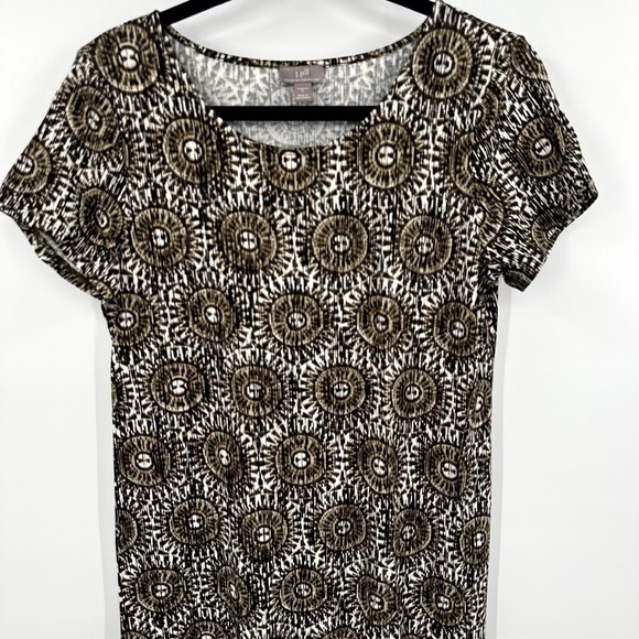 J. Jill Shift Dress Womens Small Brown Cream Madellain‎ Print Stretch Round Neck - Picture 1 of 10